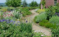 Having replaced overgrown evergreens, hundreds of perennials create a colorful path to the front door of this Jamesville, New York residence.